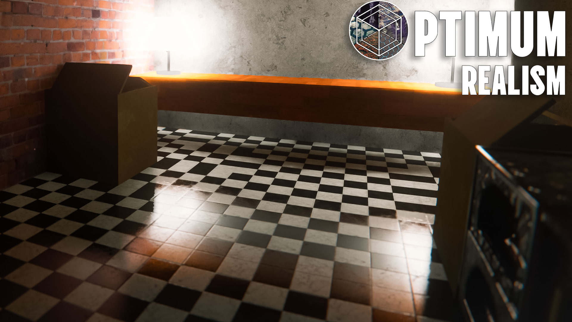 Reflective surface in Optimum Realism showing advanced shader reflections and LabPBR materials