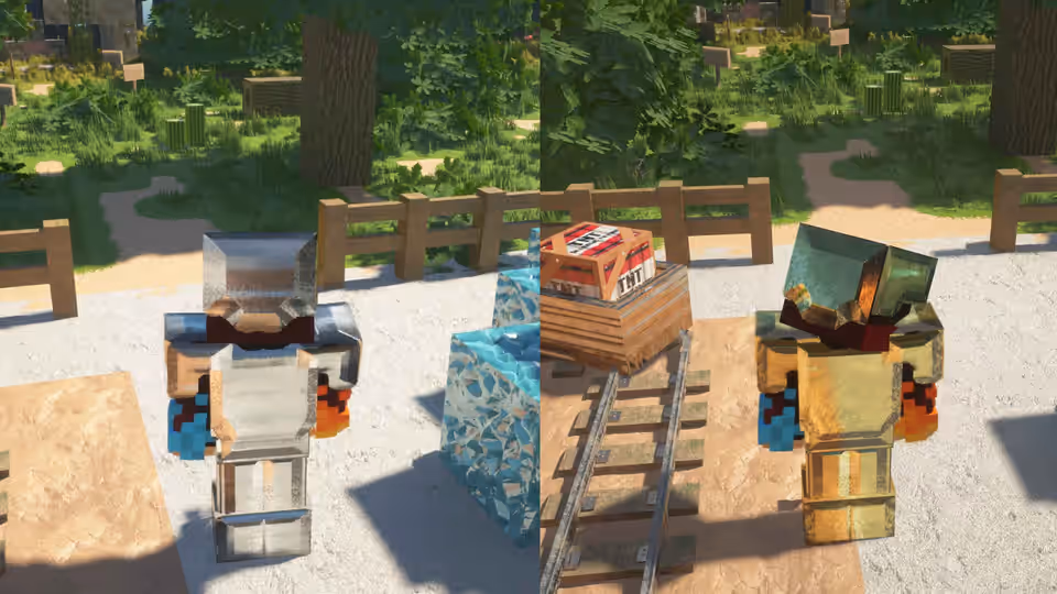Realistic gold and iron armour in Minecraft with Optimum Realism PBR textures