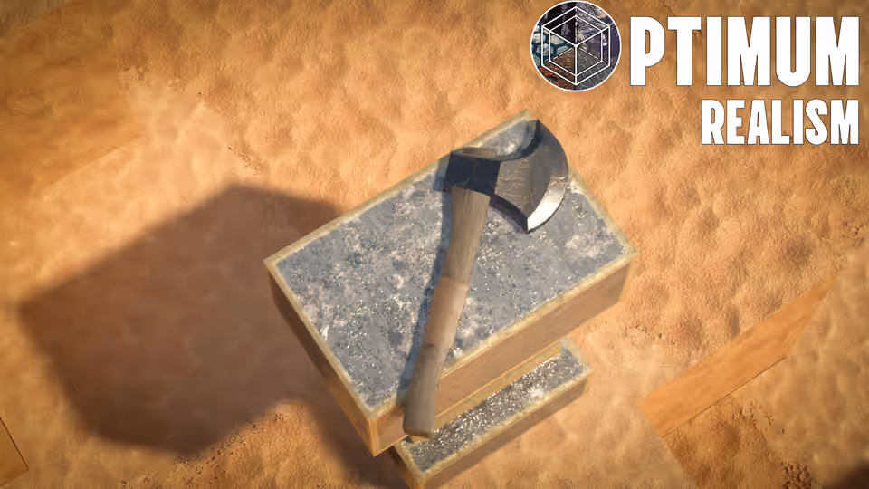 Realistic netherite axe on anvil in Minecraft with Optimum Realism